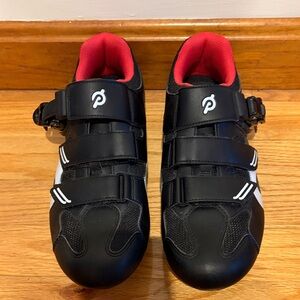 Peloton Black Cycling Shoes with Red Lining and White Accents